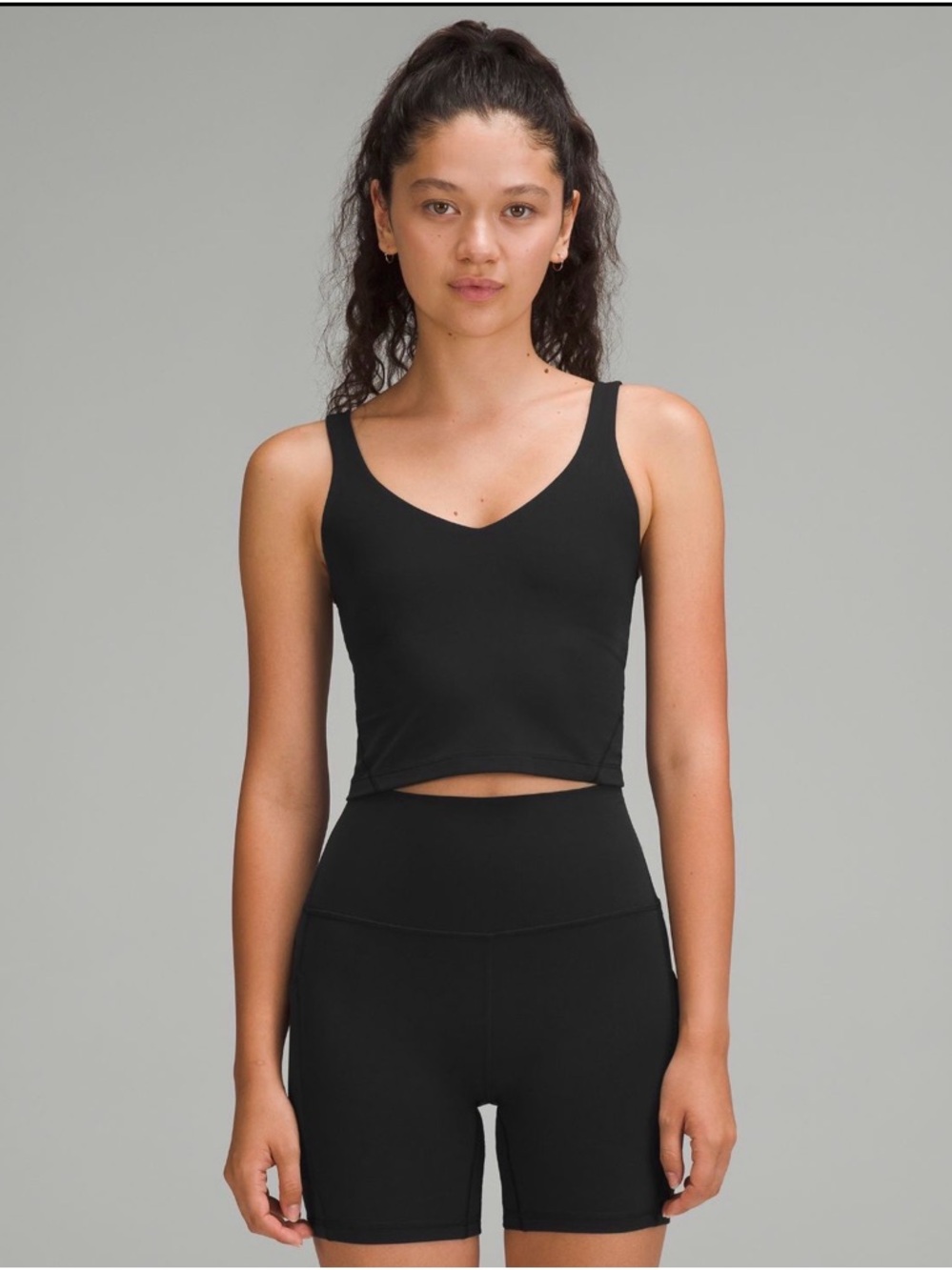 lululemon athletica Black V-Neck Cropped Tank - Women Sports Bra Top
